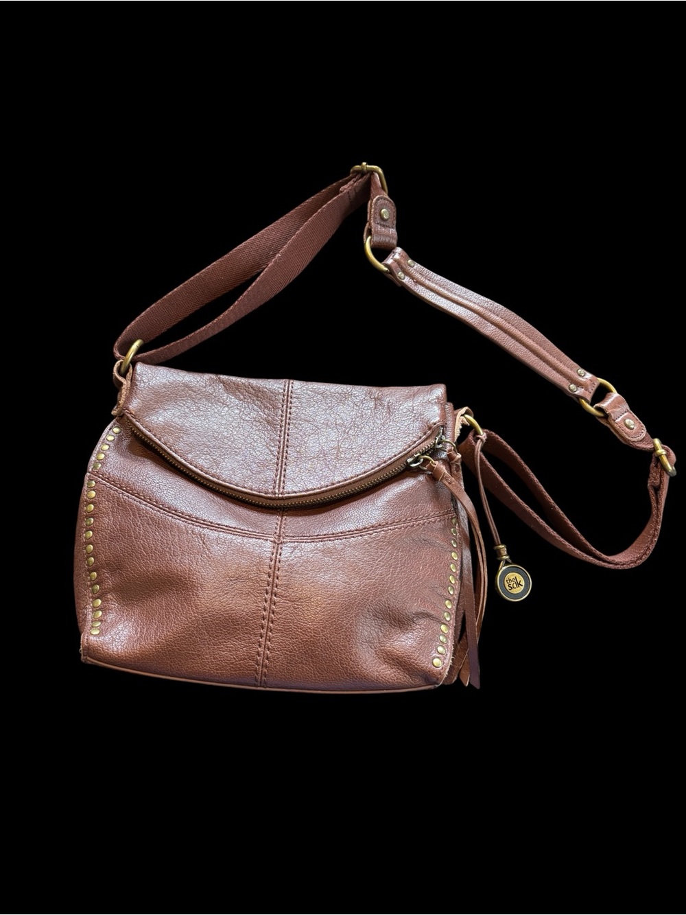 The Sak Brown Leather Stud-Accent Crossbody Bag